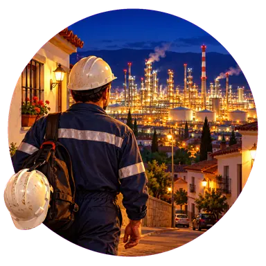 La «refinería» illuminata di notte